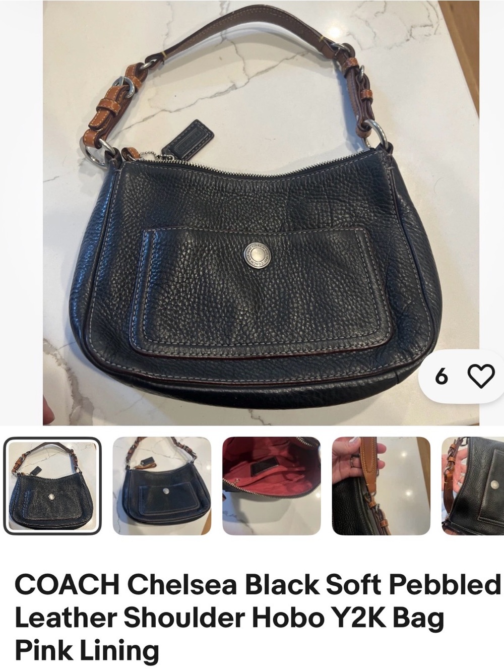 COACH Chelsea Black Soft Pebbled Leather Shoulder Hobo Y2K Bag Pink Lining